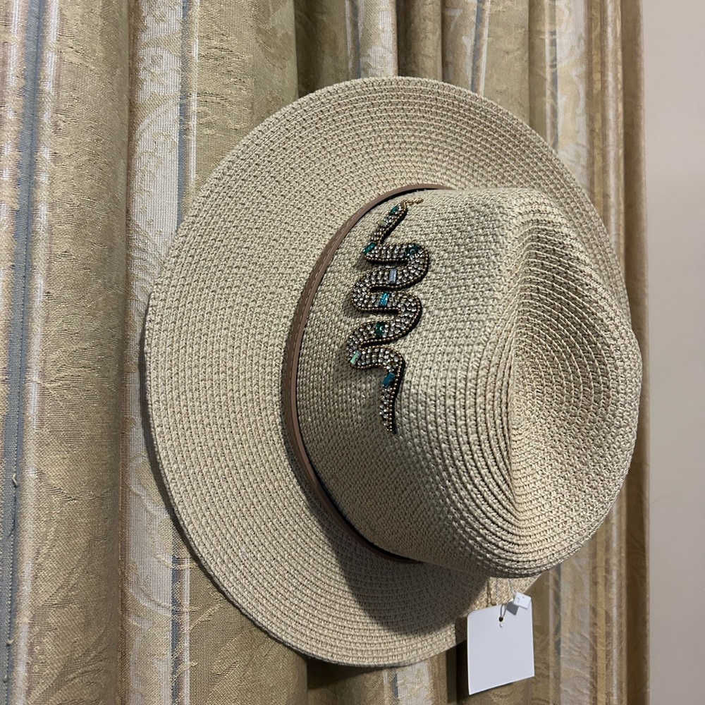 Custom made “The Memphis” Cream Straw Hat with Snake Design by Hat Bar Hats
